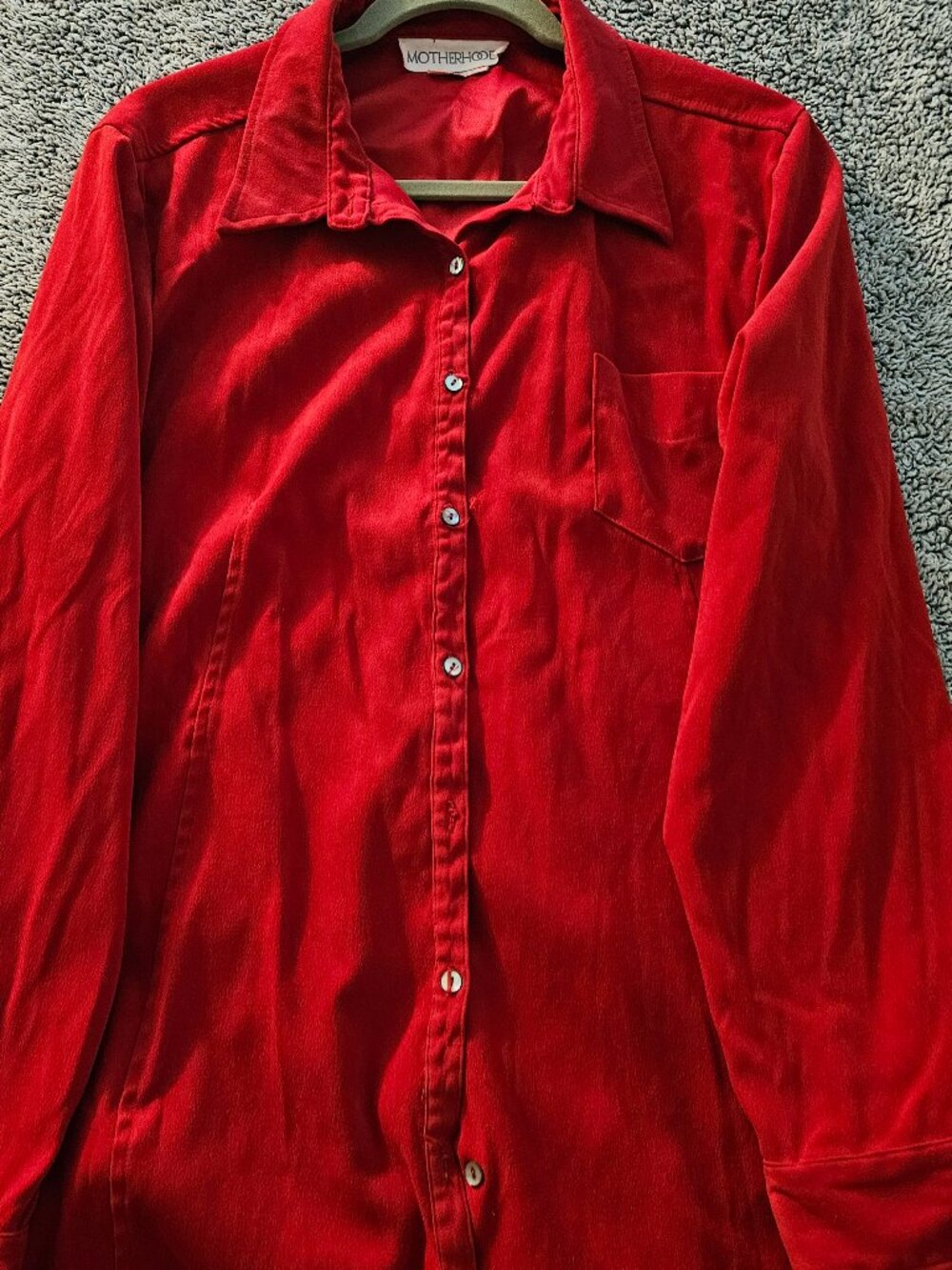 ❤️ Motherhood Red Button‑Down Maternity Shirt – Size XL, Polyester/Spandex Blend
